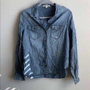 Distressed Chambray/Denim Button Up F21 Sz M